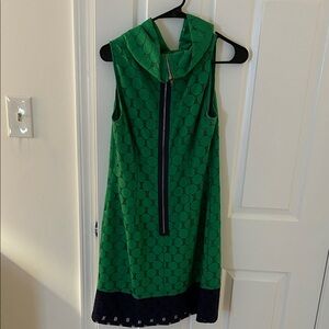 Adrianna Papel Green Cowl Neck Sleeveless Dress with Blue Trim